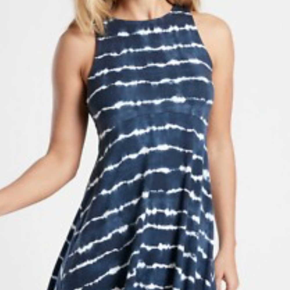 Athleta Navy and White Striped Dress